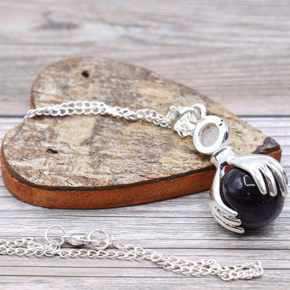 Gemstone Healing Hands Pendant Necklace - Amethyst - Free Pouch - Home Inspired Gifts