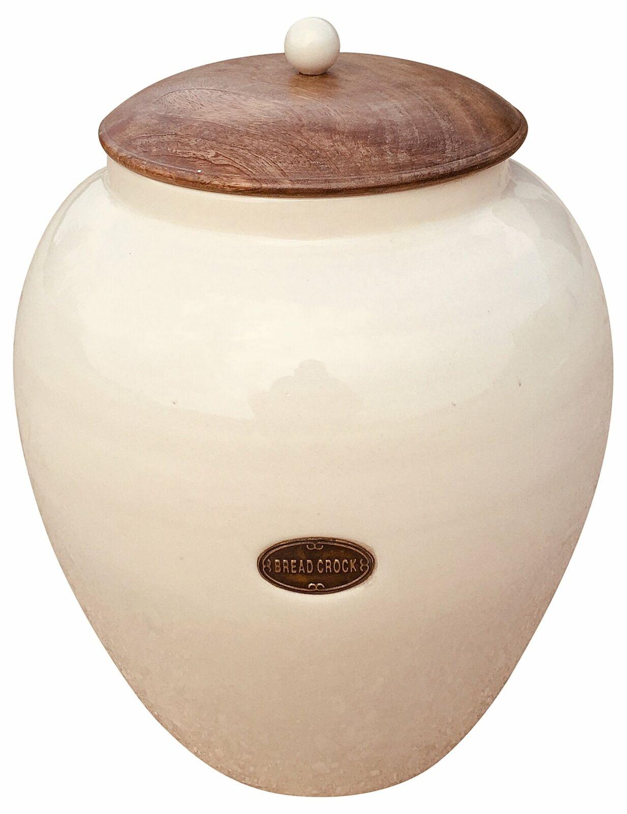 Glazed Cream Ceramic Bread Bin Crock Storage Jar with Lid - Home Inspired Gifts