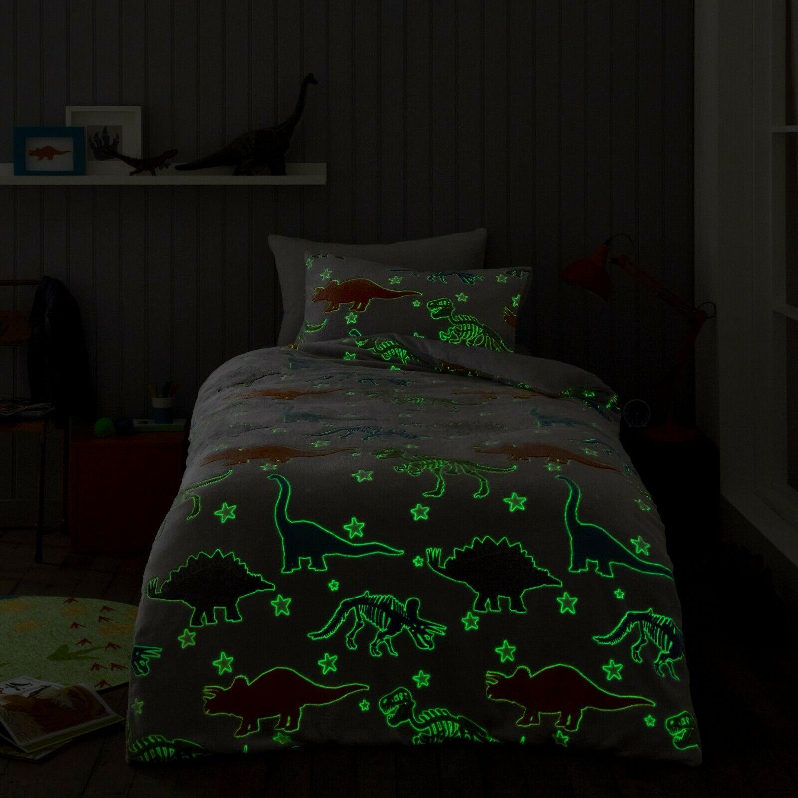 Glow in the Dark Kids Teddy Fleece Duvet Bedding - Dinosaurs - Home Inspired Gifts