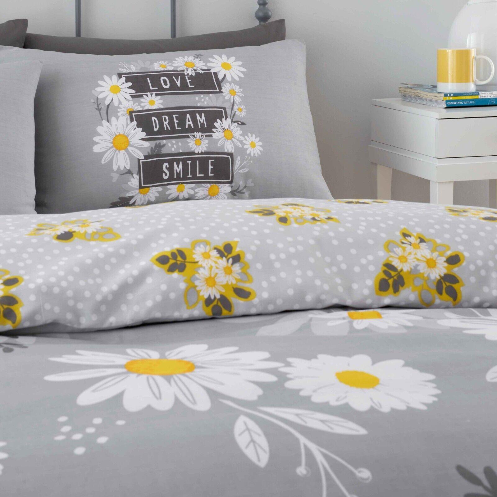 Grey Daisy Flower Floral Print Duvet Cover Reversible Bedding Set - Home Inspired Gifts