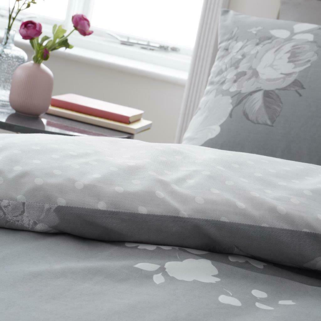 Grey White Floral Print Duvet Cover Polycotton Bedding Set - Home Inspired Gifts