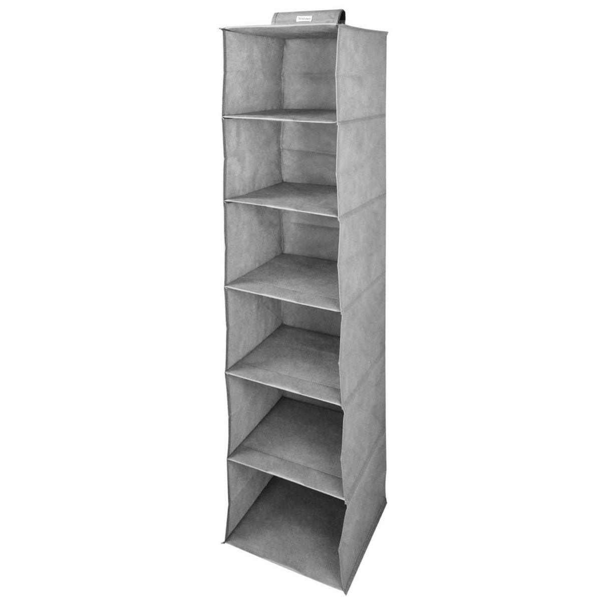 Grey Fabric Storage Hanging Organiser 6 Shelves Foldable Wardrobe - Home Inspired Gifts