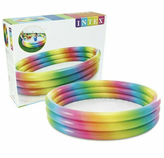 Intex Rainbow Ombre 3 Ring 58" Kids Swimming Paddling Pool - Home Inspired Gifts