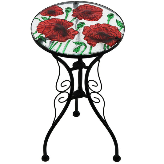 Iron Glass Round Side Coffee Patio Garden Table Plant Stand - Poppies - Home Inspired Gifts