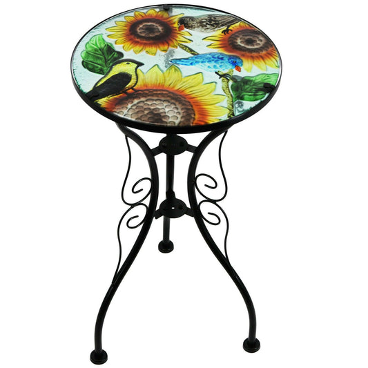 Iron Glass Round Side Coffee Patio Garden Table Plant Stand - Sunflowers - Home Inspired Gifts