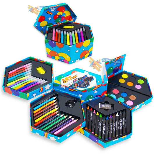 Kids 52Pcs Hexagonal Box Crayons Paints Pens Pencils Arts Crafts Set - Home Inspired Gifts