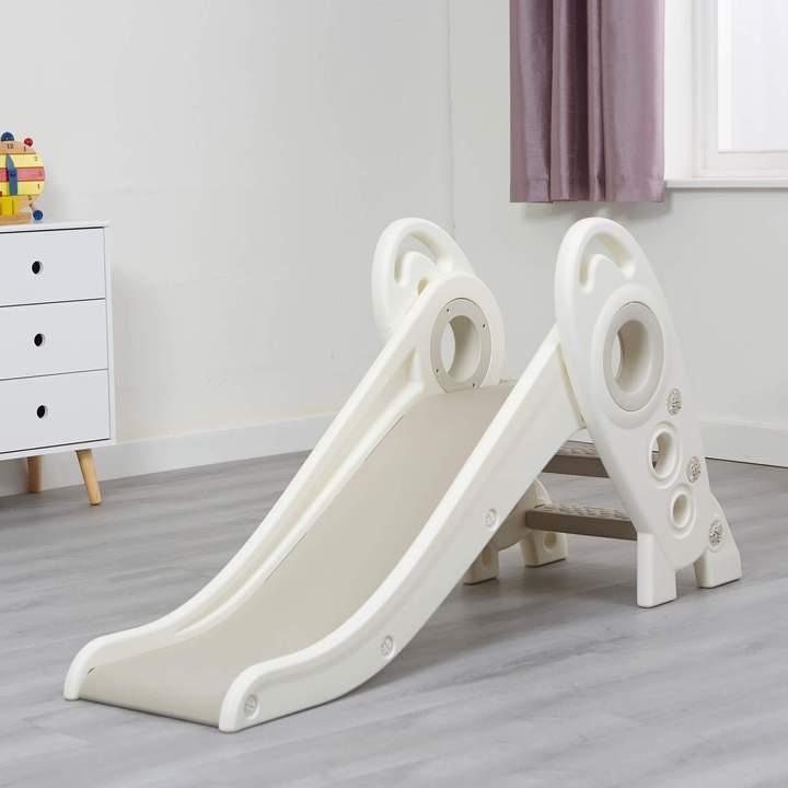 Kids Folding Rocket Slide Indoors Outdoors Play - White Grey - Home Inspired Gifts