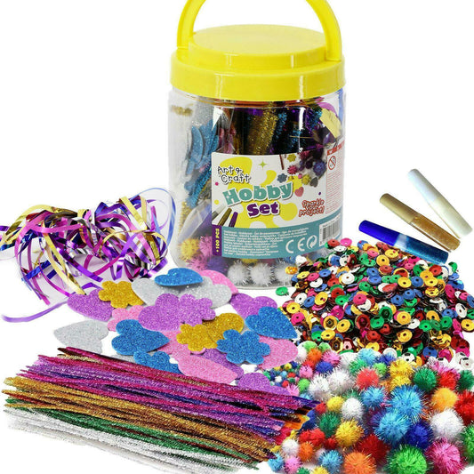 Kids Hobby Craft Set Mega Jar 100+ Pcs Arts Supplies DIY Kit - Home Inspired Gifts