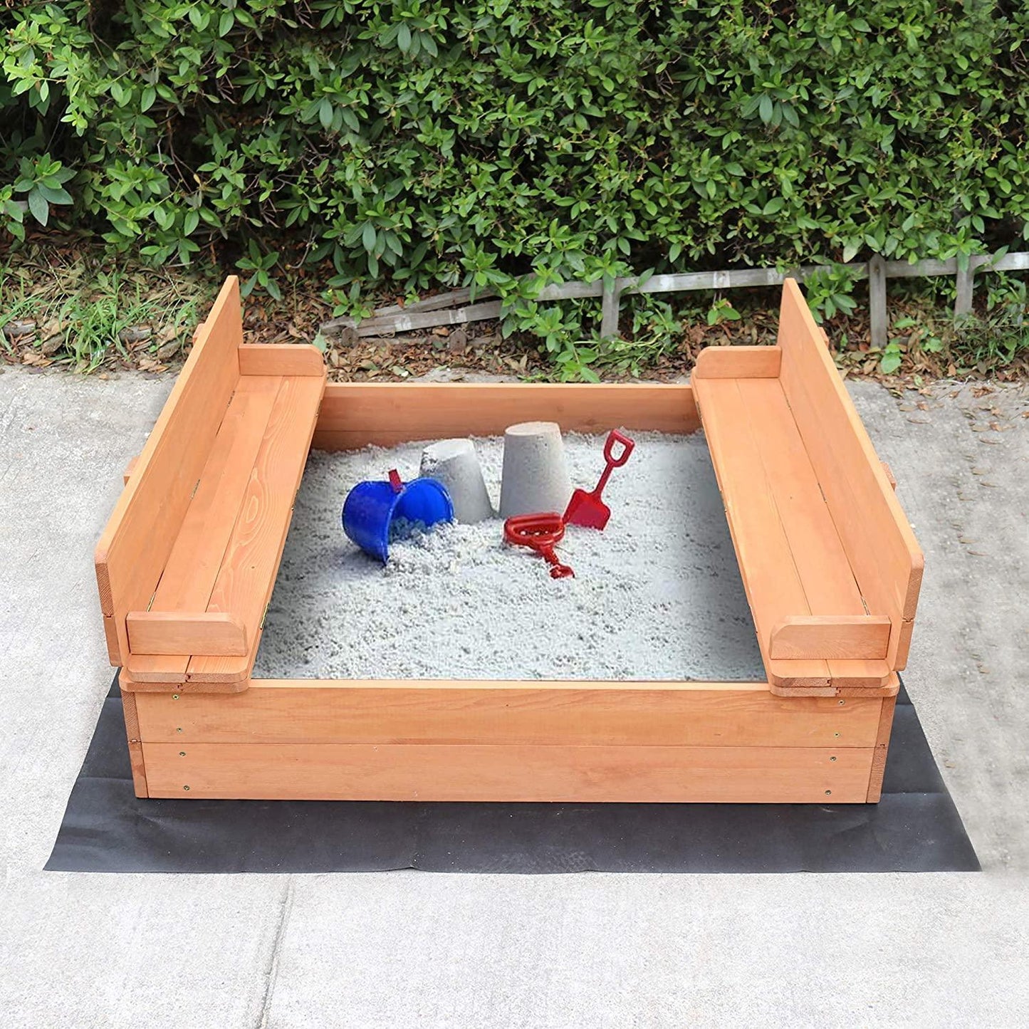 Kids Outdoor Wooden Sandpit with Seating and Lid Cover Sensory Play - Home Inspired Gifts