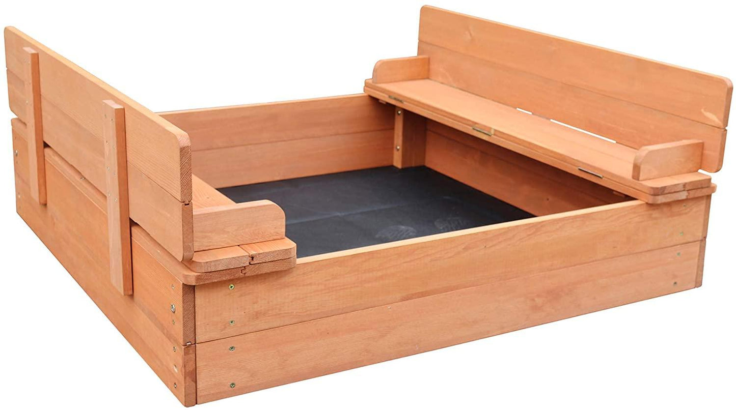 Kids Outdoor Wooden Sandpit with Seating and Lid Cover Sensory Play - Home Inspired Gifts