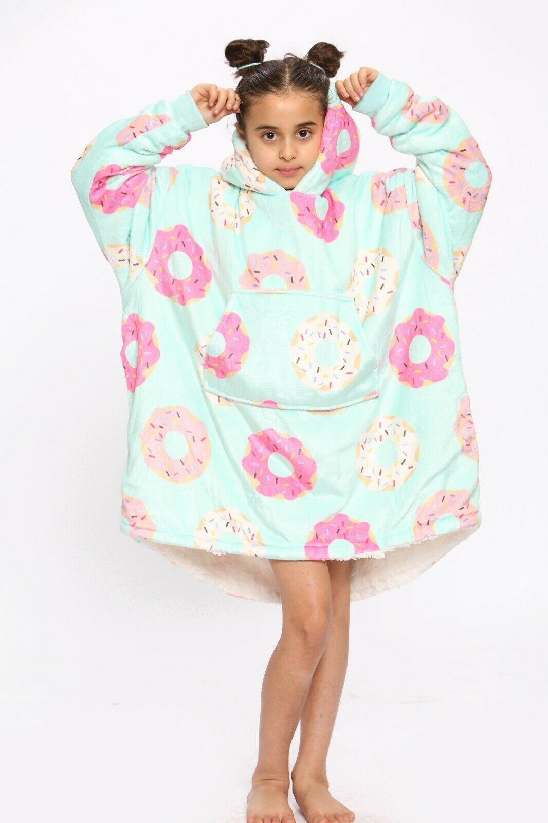 Kids Oversized Fleece Hoodie Blanket Sweatshirt - Doughnuts - Home Inspired Gifts