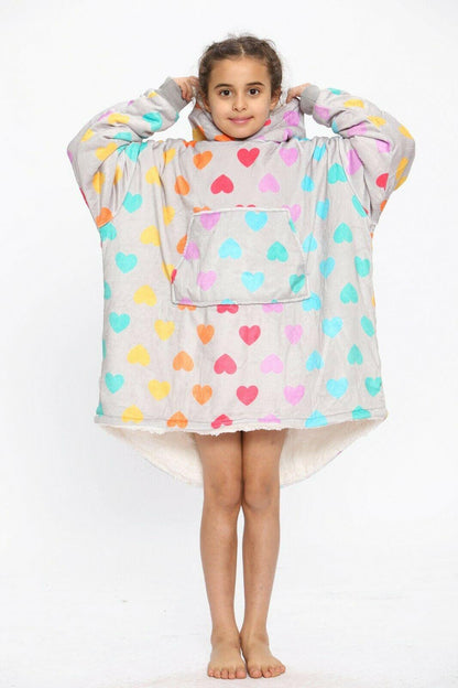Kids Oversized Fleece Hoodie Blanket Sweatshirt - Ombre Hearts - Home Inspired Gifts