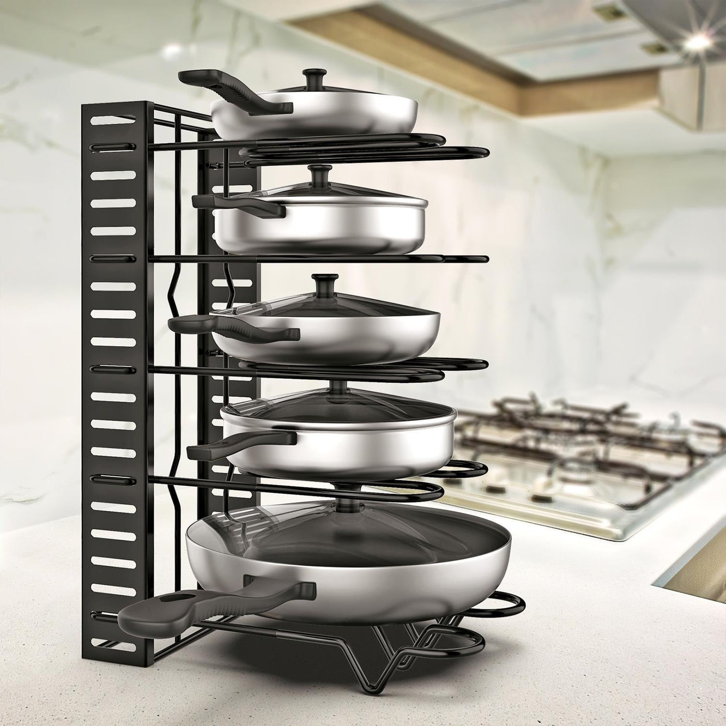 Kitchen Table Top Pan Holder Rack Organiser Adjustable Stand - Home Inspired Gifts
