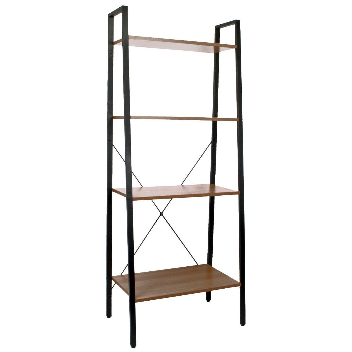 Large Free Standing Wood Metal 4 Tier Ladder Shelves Storage - Walnut - Home Inspired Gifts