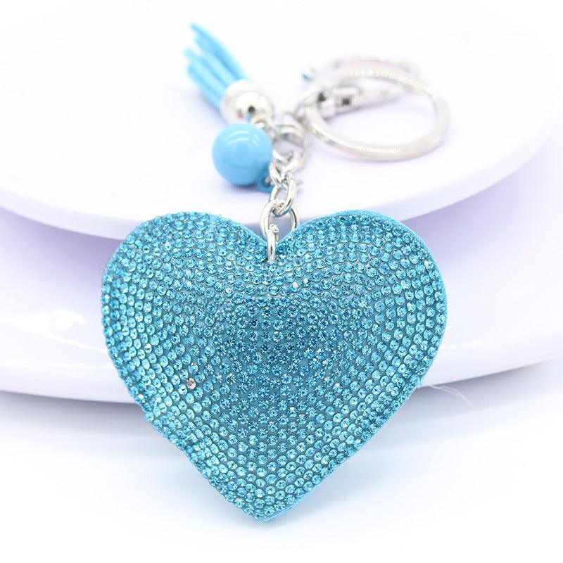 Love Heart Crystal Rhinestone Leather Handbag Charm Keyring - 4 Colours - Home Inspired Gifts
