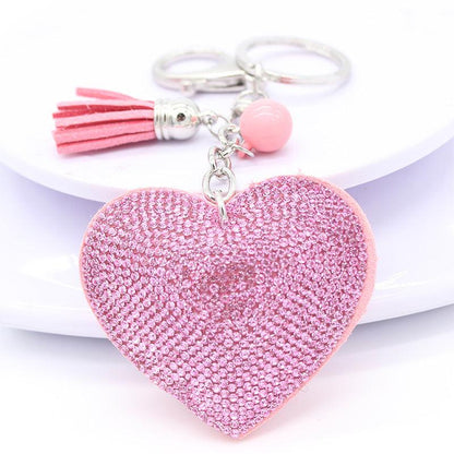 Love Heart Crystal Rhinestone Leather Handbag Charm Keyring - 4 Colours - Home Inspired Gifts