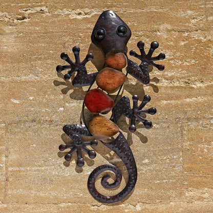 Metal Gecko Lizard Outdoor Hanging Wall Decor Garden Art - Home Inspired Gifts