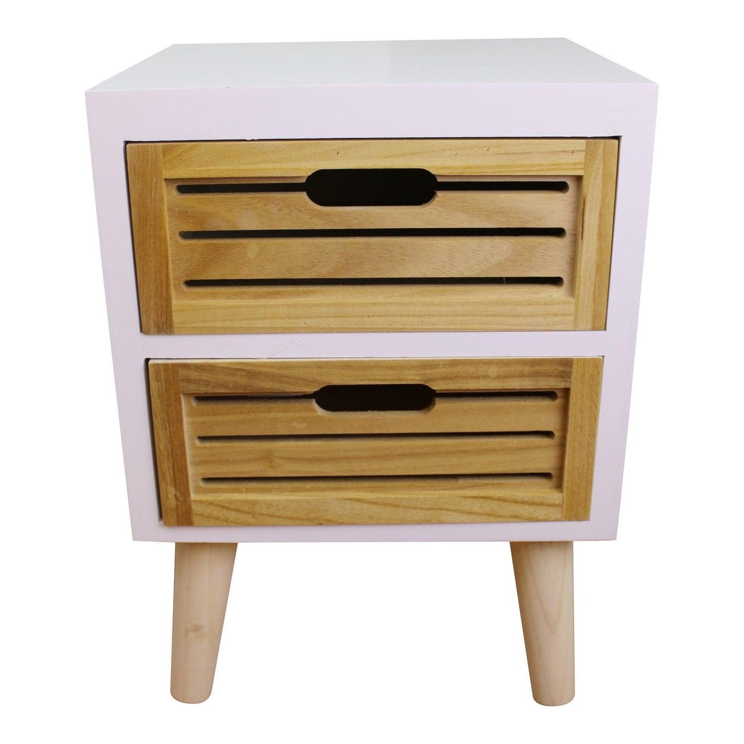 White Compact Bedside Table 2 Drawer Side Cabinet with Removable Legs - Home Inspired Gifts