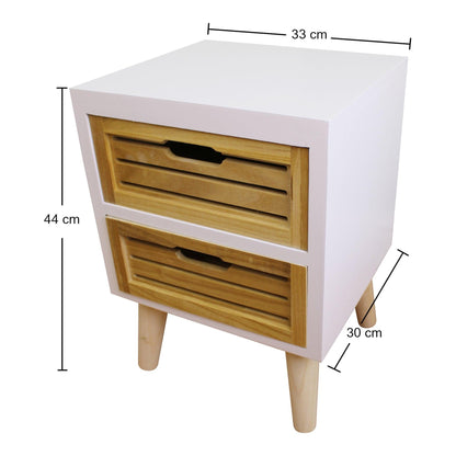 White Compact Bedside Table 2 Drawer Side Cabinet with Removable Legs - Home Inspired Gifts