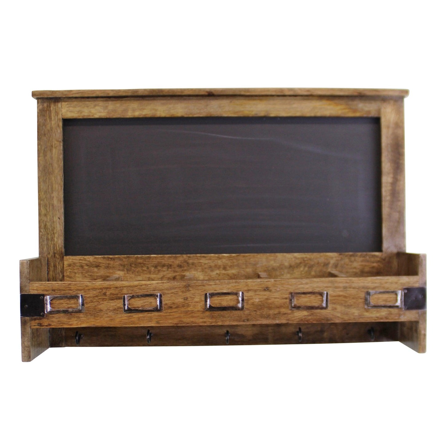Wooden Blackboard with 5 Storage Slots & 5 Key Hooks Front
