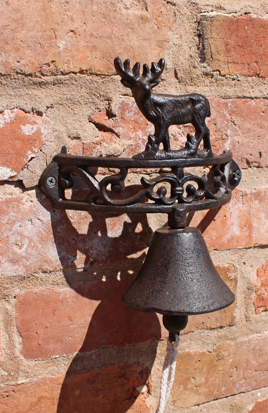 Rustic Cast Iron Wall Rope Bell Garden Ornament, Standing Reindeer