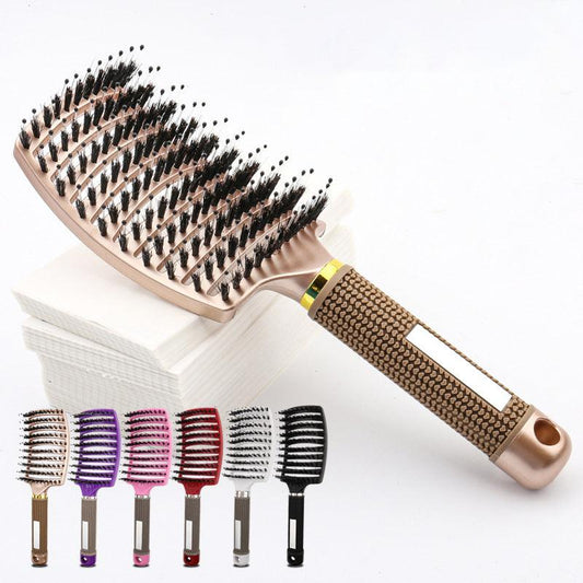 Natural Boar Bristle Nylon Detangling Curved Brush Hair Comb - 3 Colours - Home Inspired Gifts