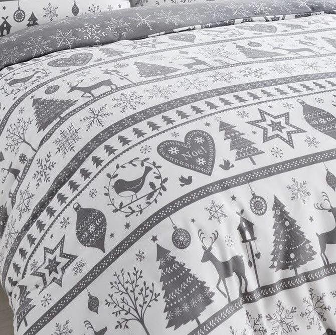 Noel Scandinavian Christmas Duvet Cover Bedding Set - Grey - Home Inspired Gifts