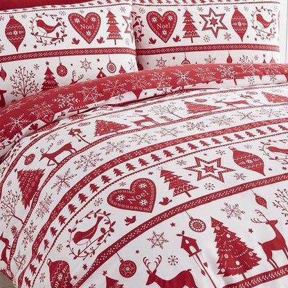 Noel Scandinavian Christmas Duvet Cover Bedding Set - Red - Home Inspired Gifts