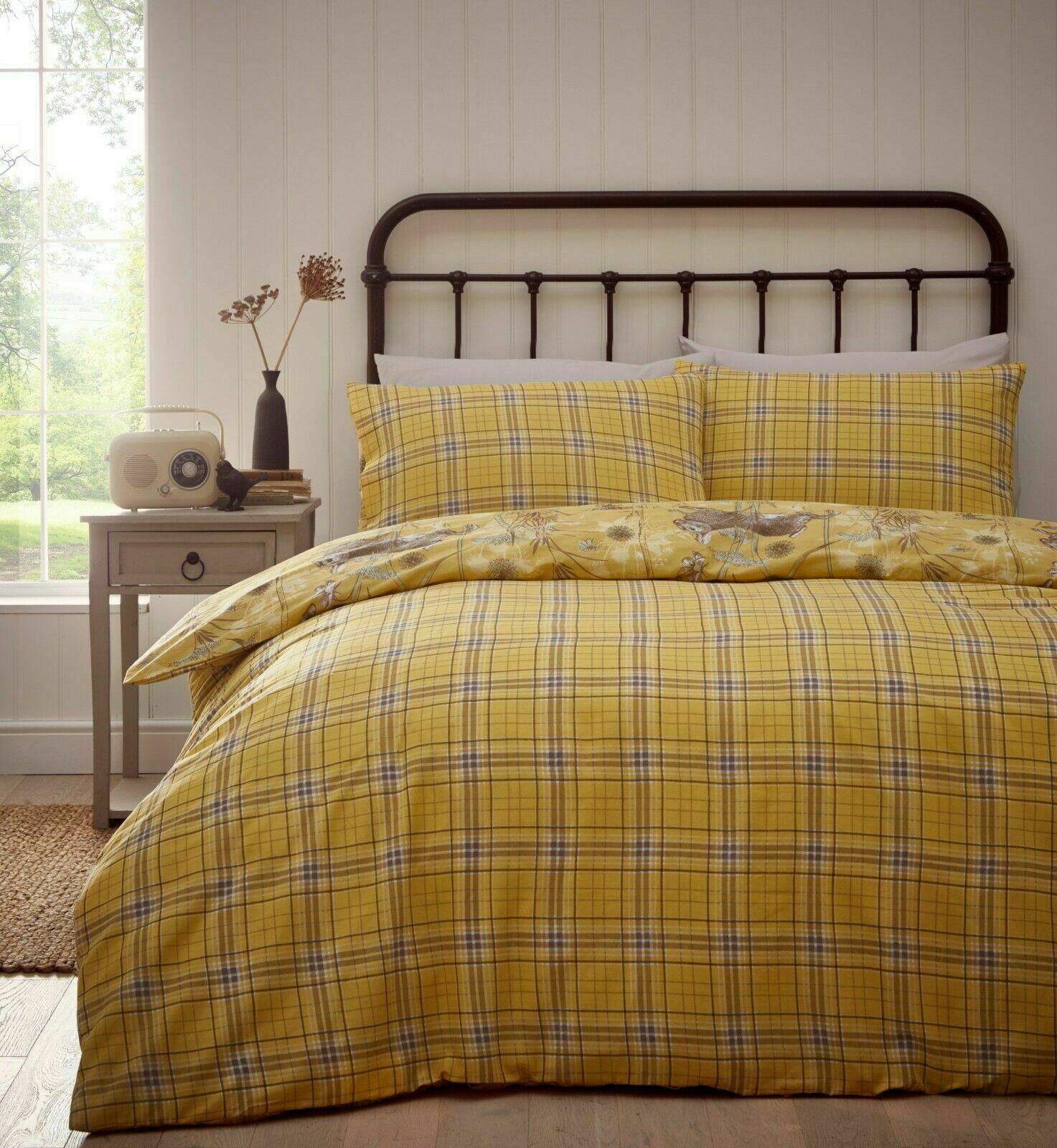 Ochre Mustard Rabbit Meadow Duvet Cover Reversible Bedding Set - Home Inspired Gifts