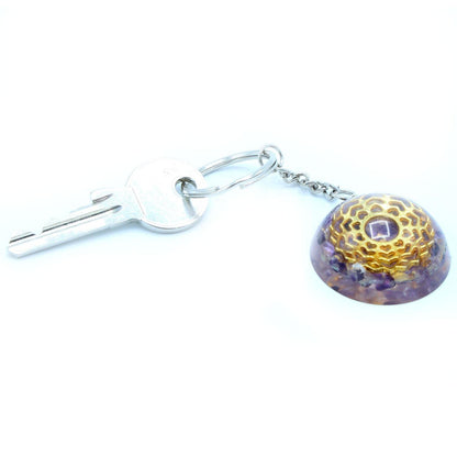 Orgonite Power Keyring - Amethyst Mandala Hearts Protect Home Car Keys - Home Inspired Gifts