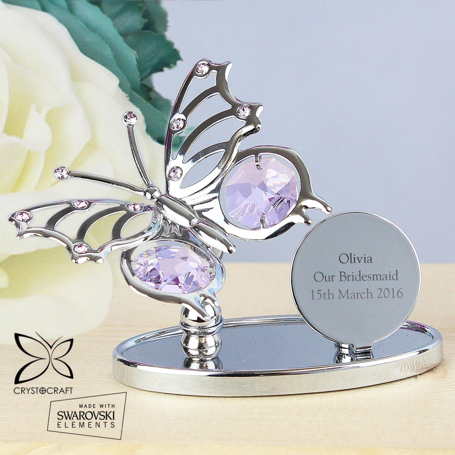 Personalised Silver Crystocraft Butterfly Message Ornament - Kporium Home & Garden
