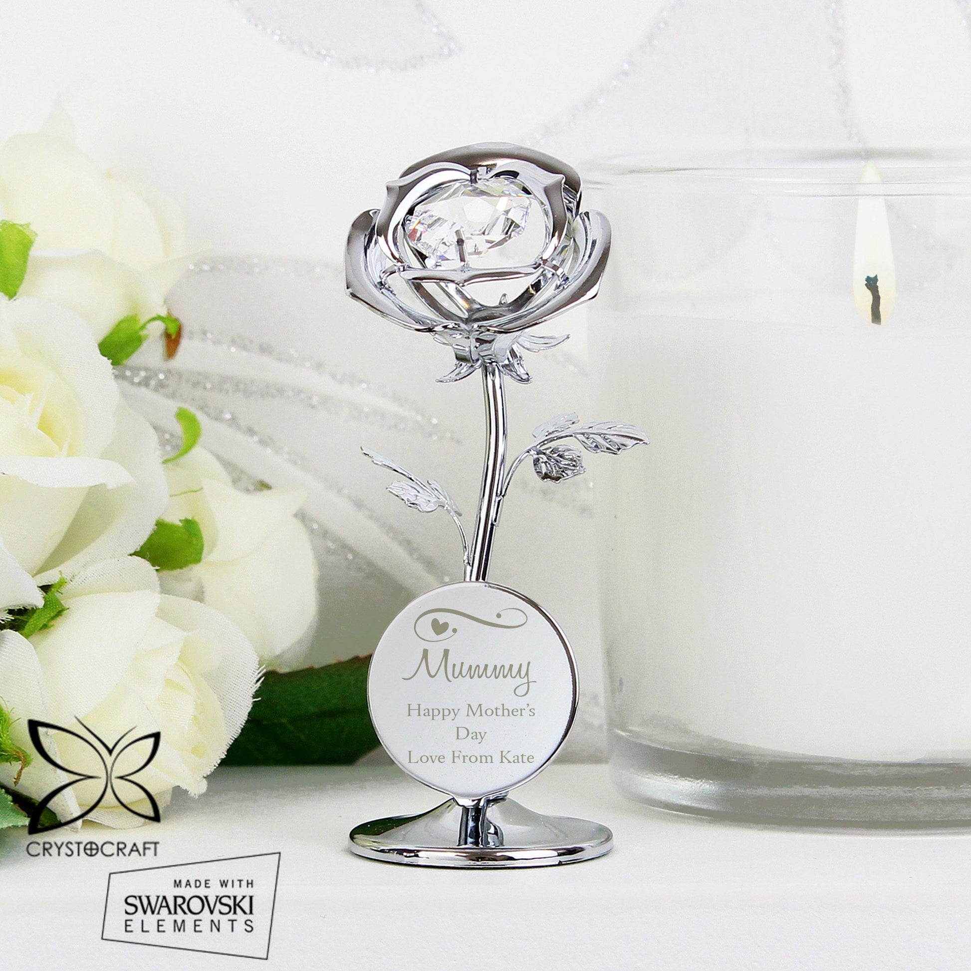 Personalised Silver Swirls & Hearts Crystocraft Rose Ornament - Kporium Home & Garden