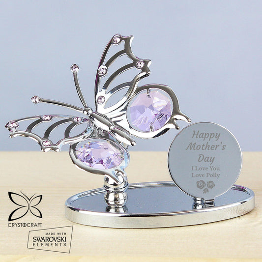 Personalised Silver Happy Mothers Day Crystocraft Butterfly - Home Inspired Gifts