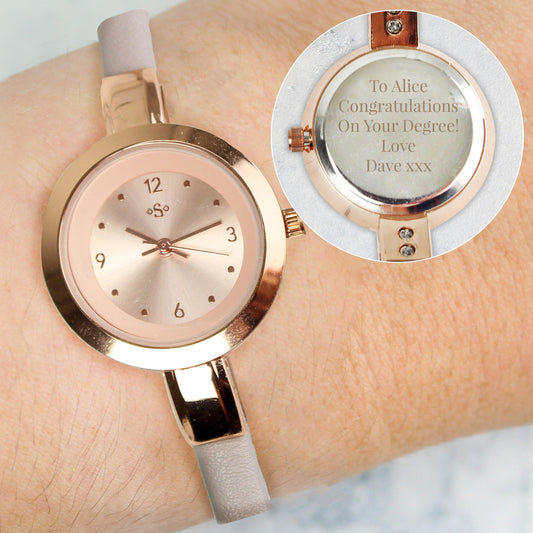Personalised Rose Gold with Faux Leather Strap Ladies Watch - Home Inspired Gifts