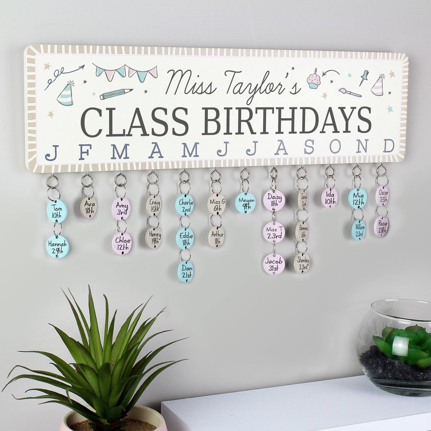 Personalised Classroom Office Birthday Planner Plaque with Customisable Discs - Home Inspired Gifts