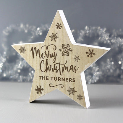 Personalised Merry Christmas Rustic Wooden Star Decoration - Kporium Home & Garden
