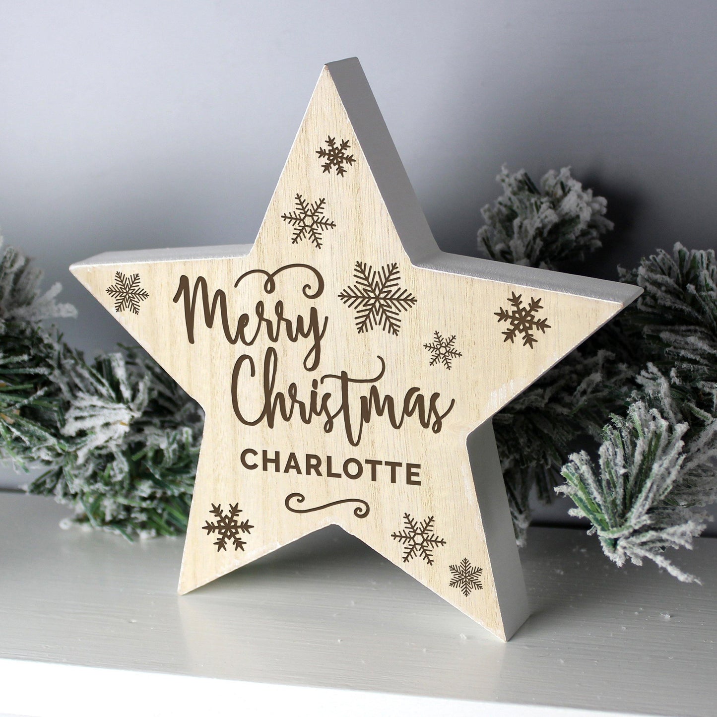 Personalised Merry Christmas Rustic Wooden Star Decoration - Kporium Home & Garden