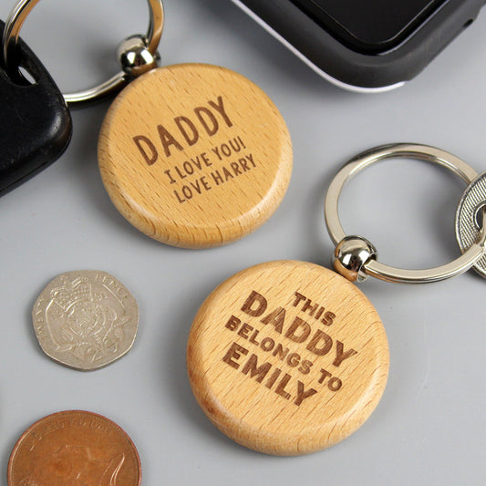 Personalised This Daddy Belongs To Wooden Keyring - Home Inspired Gifts