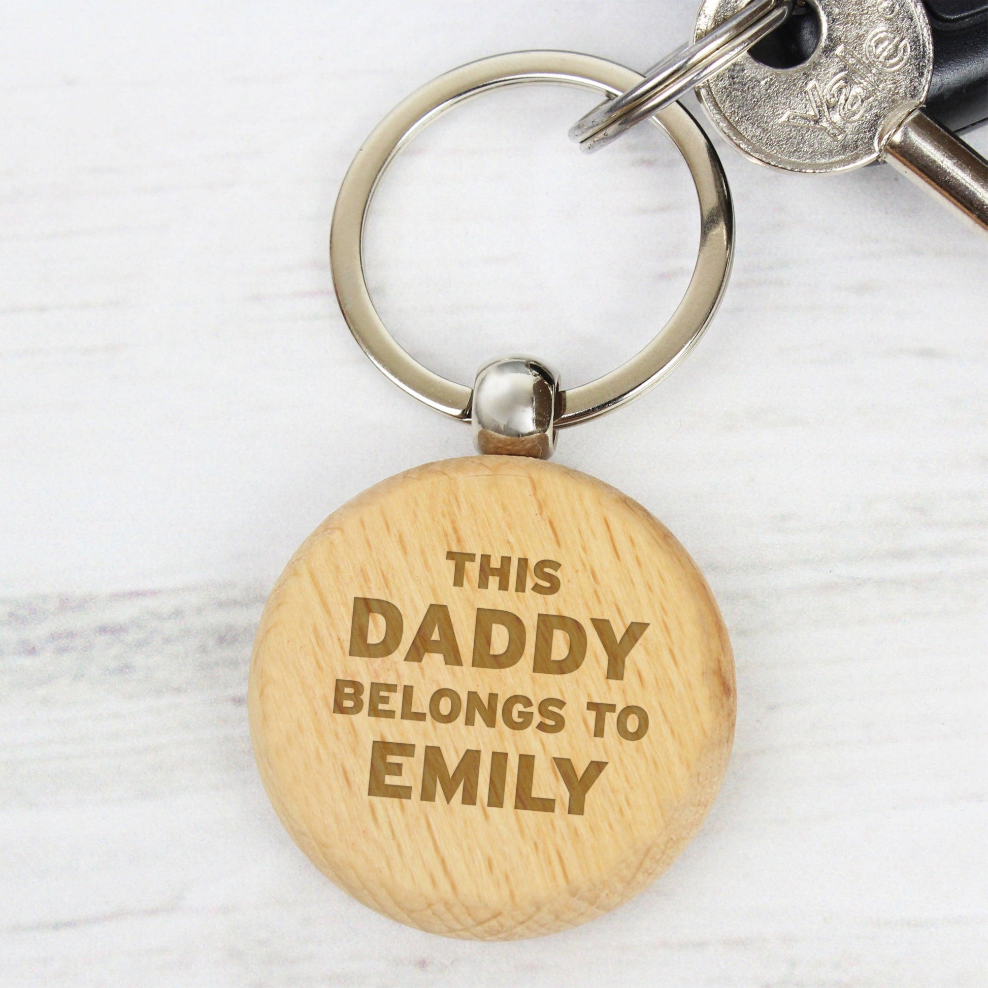 Personalised This Daddy Belongs To Wooden Keyring - Home Inspired Gifts