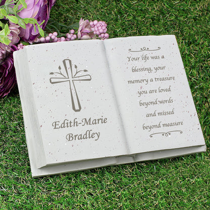 Personalised Cross Memorial Book Graveside Remembrance Plaque - Kporium Home & Garden