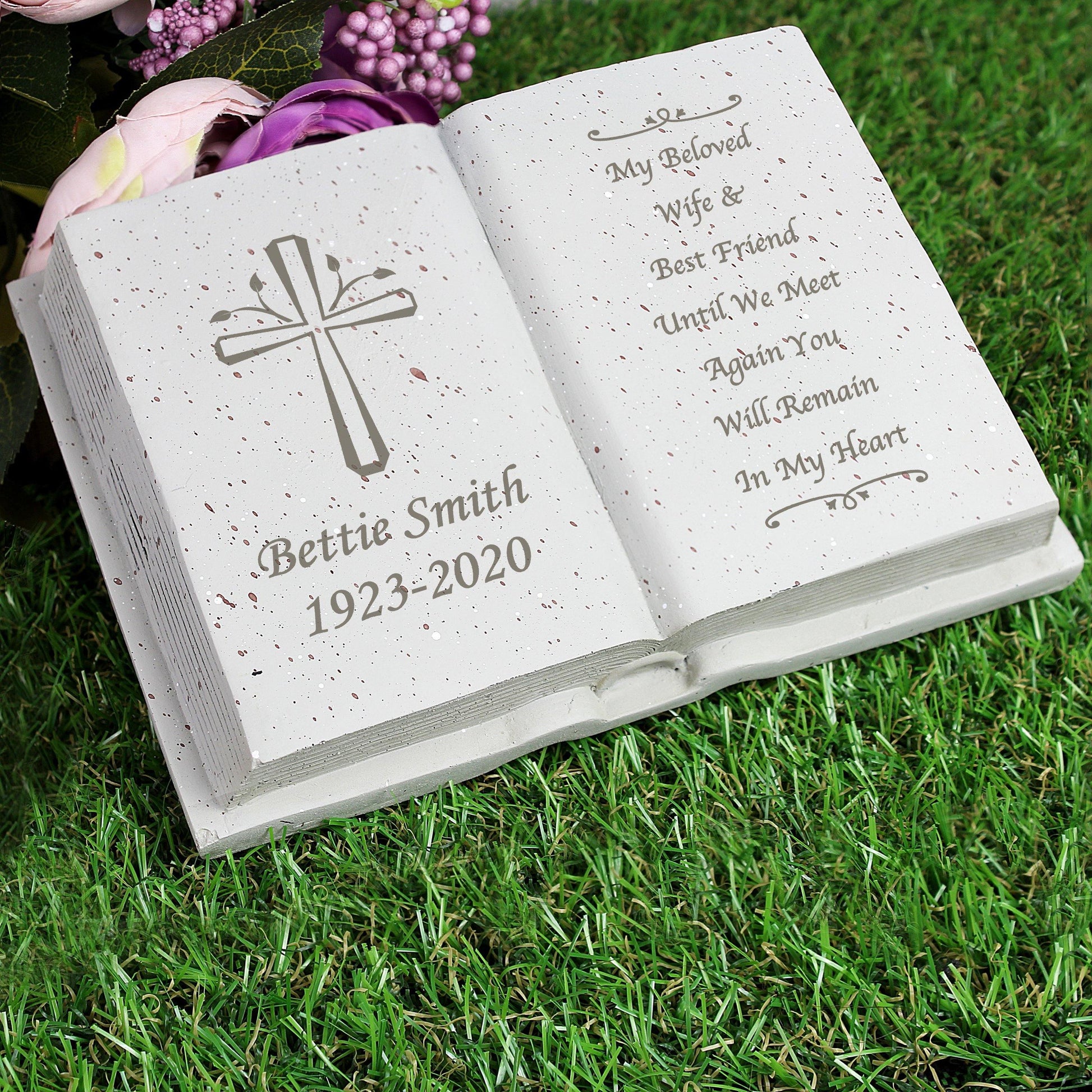 Personalised Cross Memorial Book Graveside Remembrance Plaque - Kporium Home & Garden