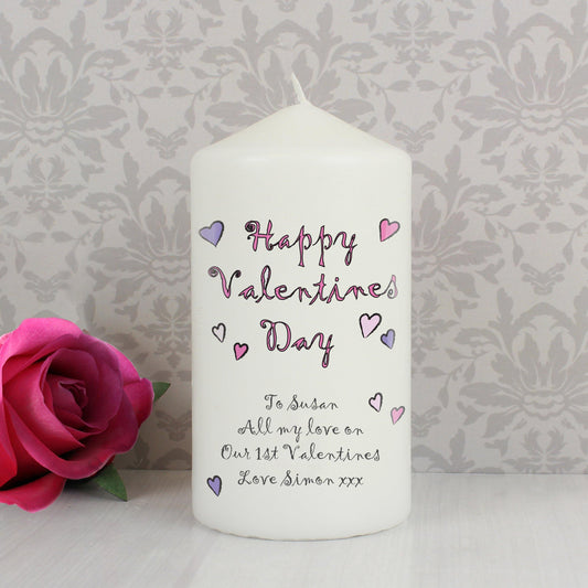 Personalised Flowers Butterflies Happy Valentines Day Pillar Candle - Home Inspired Gifts
