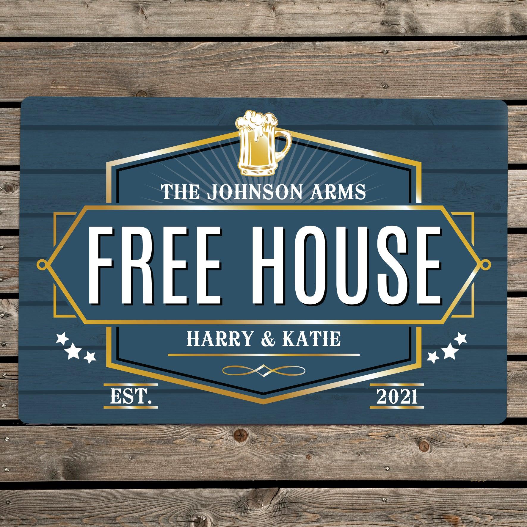 Personalised Free House Blue Metal Sign Wall Hanging Decoration - Home Inspired Gifts