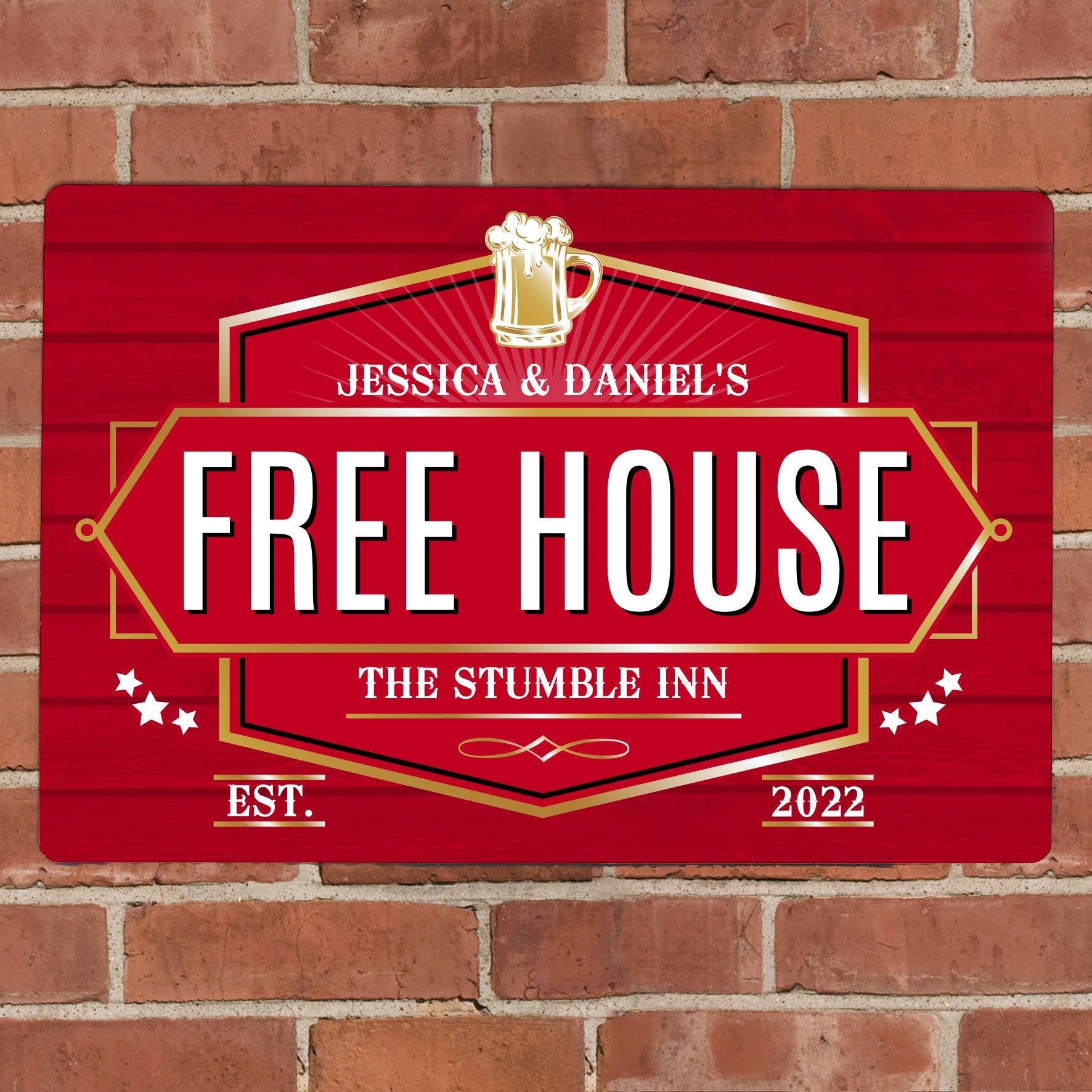 Personalised Free House Red Metal Sign Wall Hanging Decoration - Home Inspired Gifts