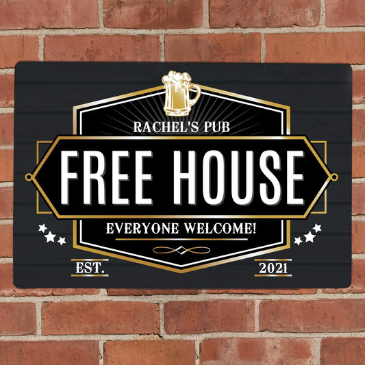 Personalised Free House Black Metal Sign Wall Hanging Decoration - Home Inspired Gifts