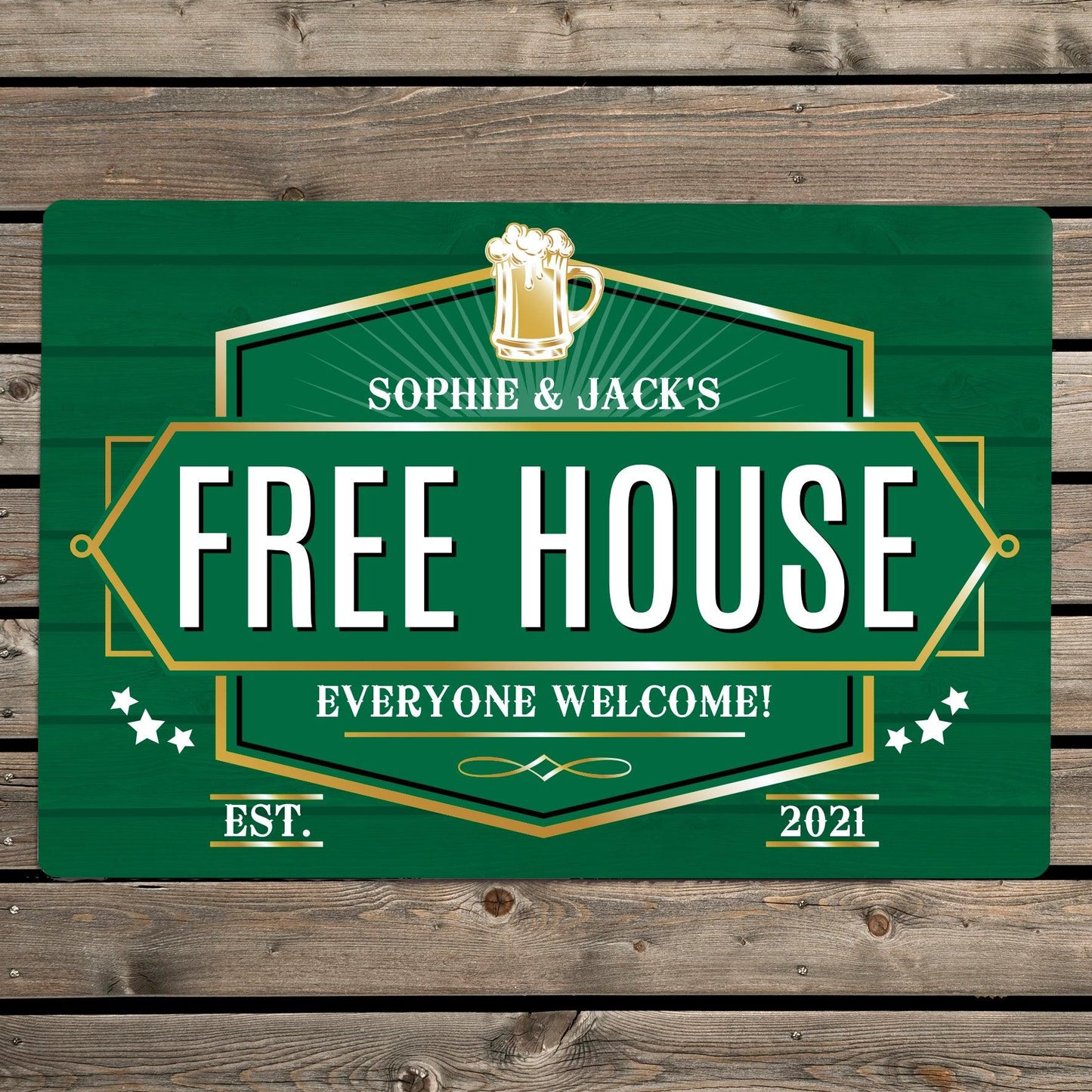 Personalised Free House Green Metal Sign Wall Hanging Decoration - Home Inspired Gifts