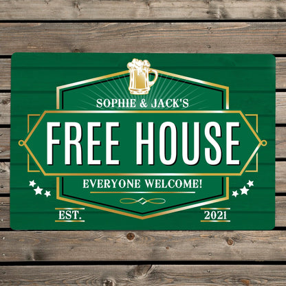 Personalised Free House Green Metal Sign Wall Hanging Decoration - Home Inspired Gifts
