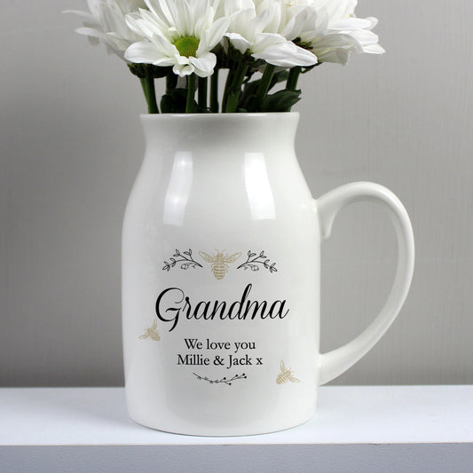 Personalised Message Floral Bee Flower Ceramic White Jug - Home Inspired Gifts