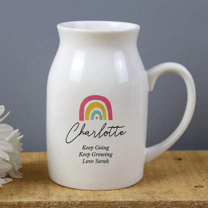 Personalised Rainbow Flower Jug Ceramic White Vase Gift - Home Inspired Gifts