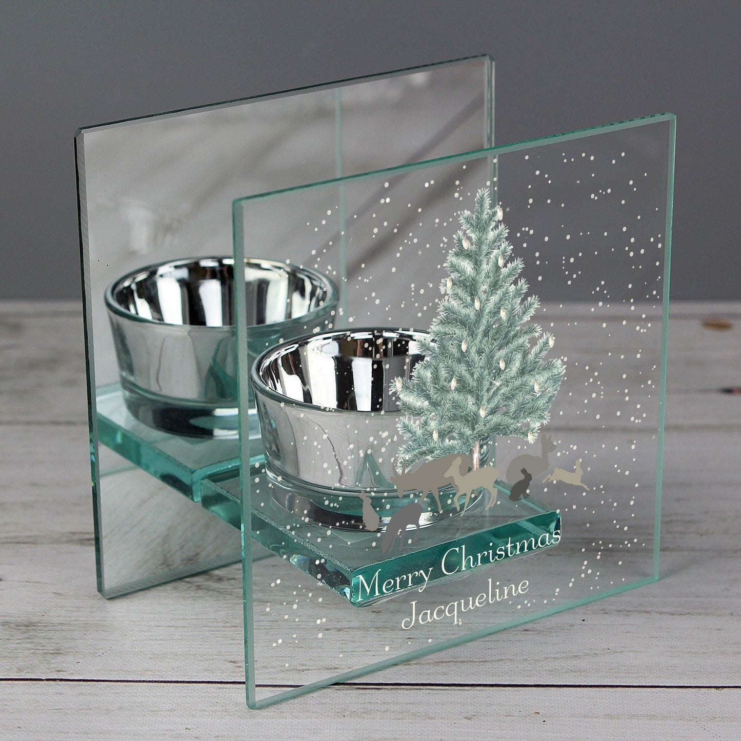 Personalised A Winter's Night Mirrored Glass Tea Light Candle Holder Christmas - Kporium Home & Garden